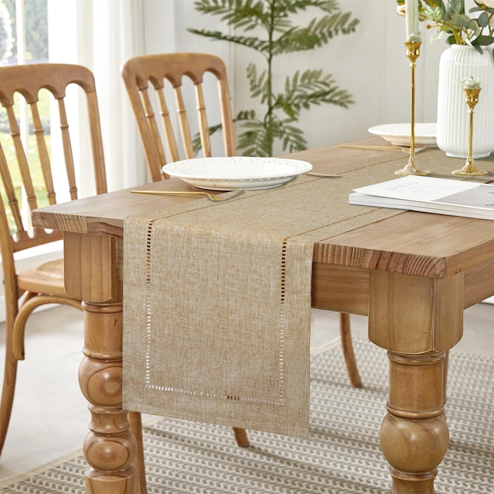 LOMOHOO Rustic Table Runner 72 Inches Long, Cotton Linen Boho Table Runners, Farmhouse Table Runner - Image 3