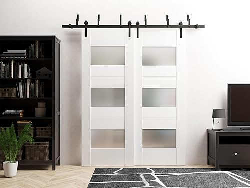 Miniatura 4 de Panel de puerta de losa de vidrio opaco 42 x 84 pulgadasSete 6003 seda blancapuertas modernas acabadasarmario de bolsillo deslizante granero