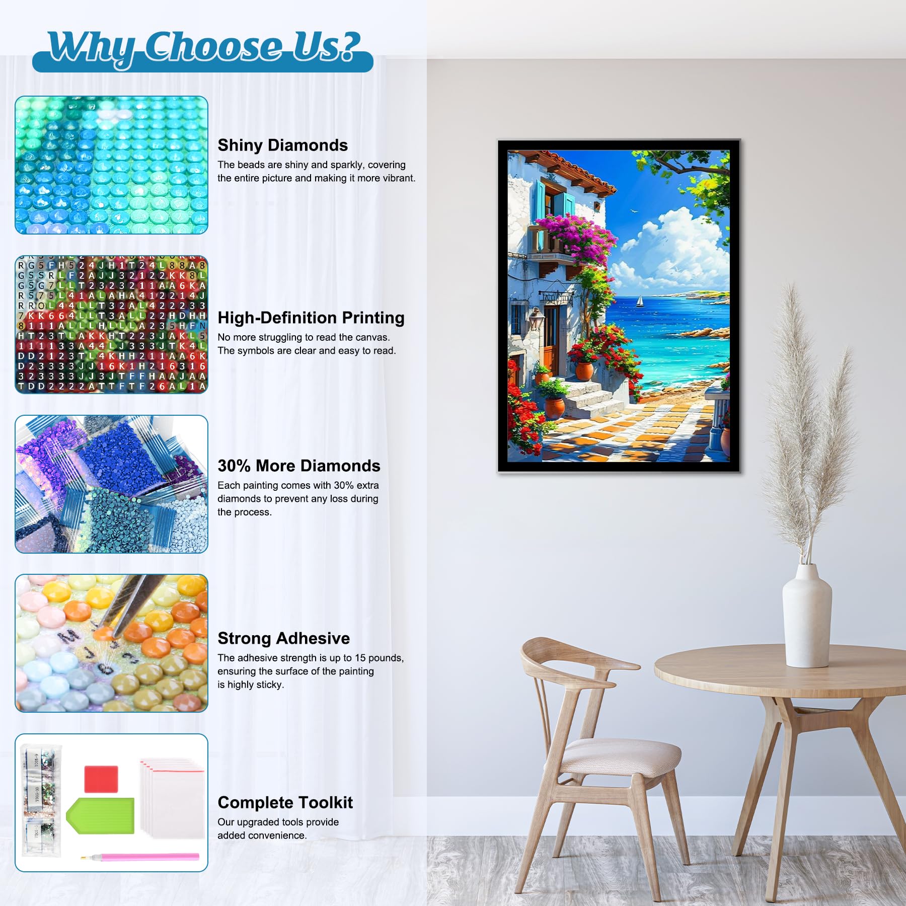 BOWETILE 5D Paysage Diamond Painting, Kit Complet DIY Campagne Chalet