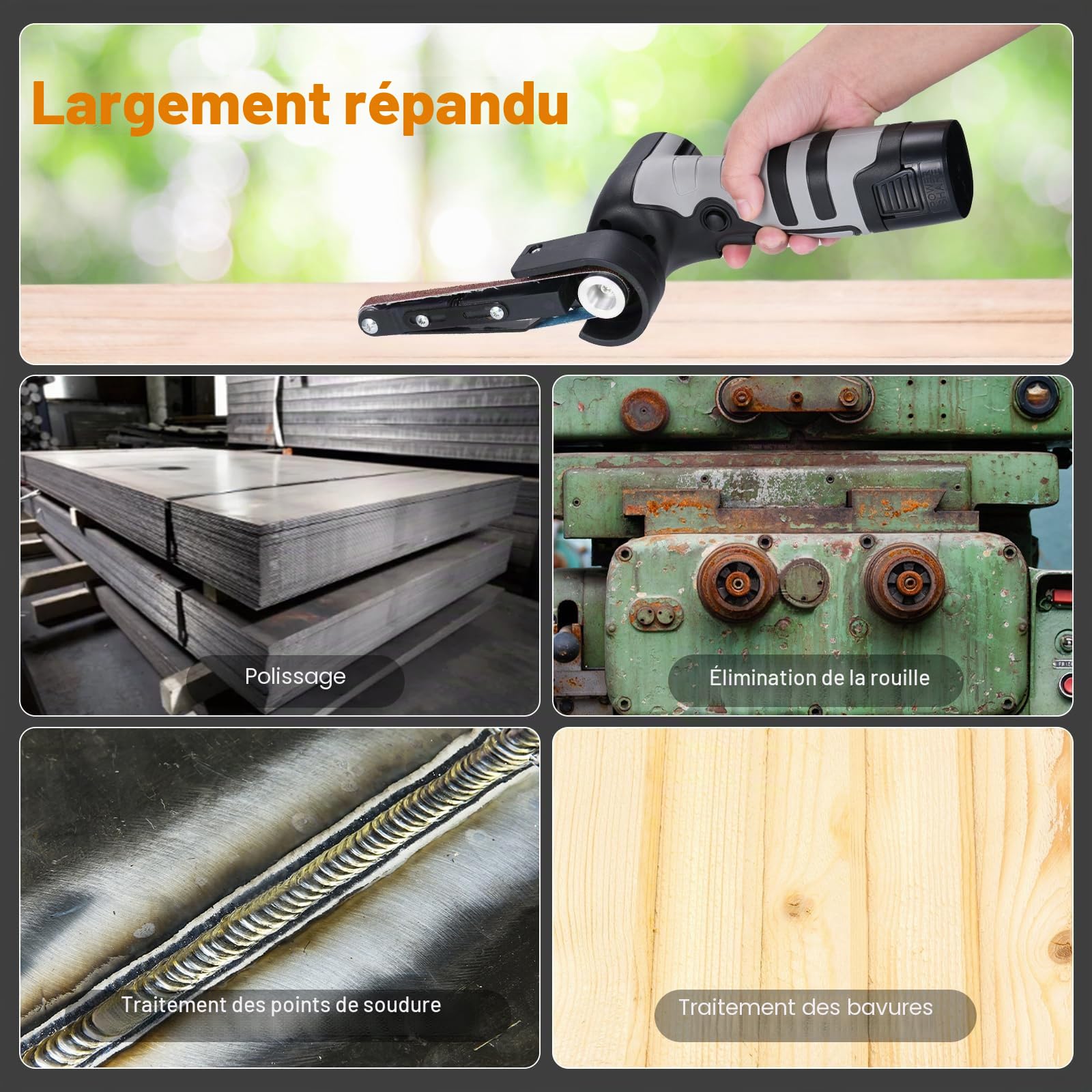 Geevorks Ponceuse à bande électrique Mini-ponceuse à bande de 6500 tr/min et 10 bandes abrasives pour bois, métal et plastique
