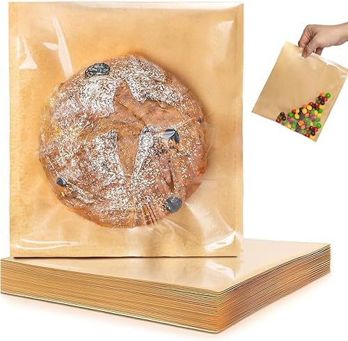 Bolsas de sándwich autosellantes con sello, 7 x 9.2 pulgadas, 200 bolsas de papel para panadería con ventana, resistentes a la grasa para empaquetar