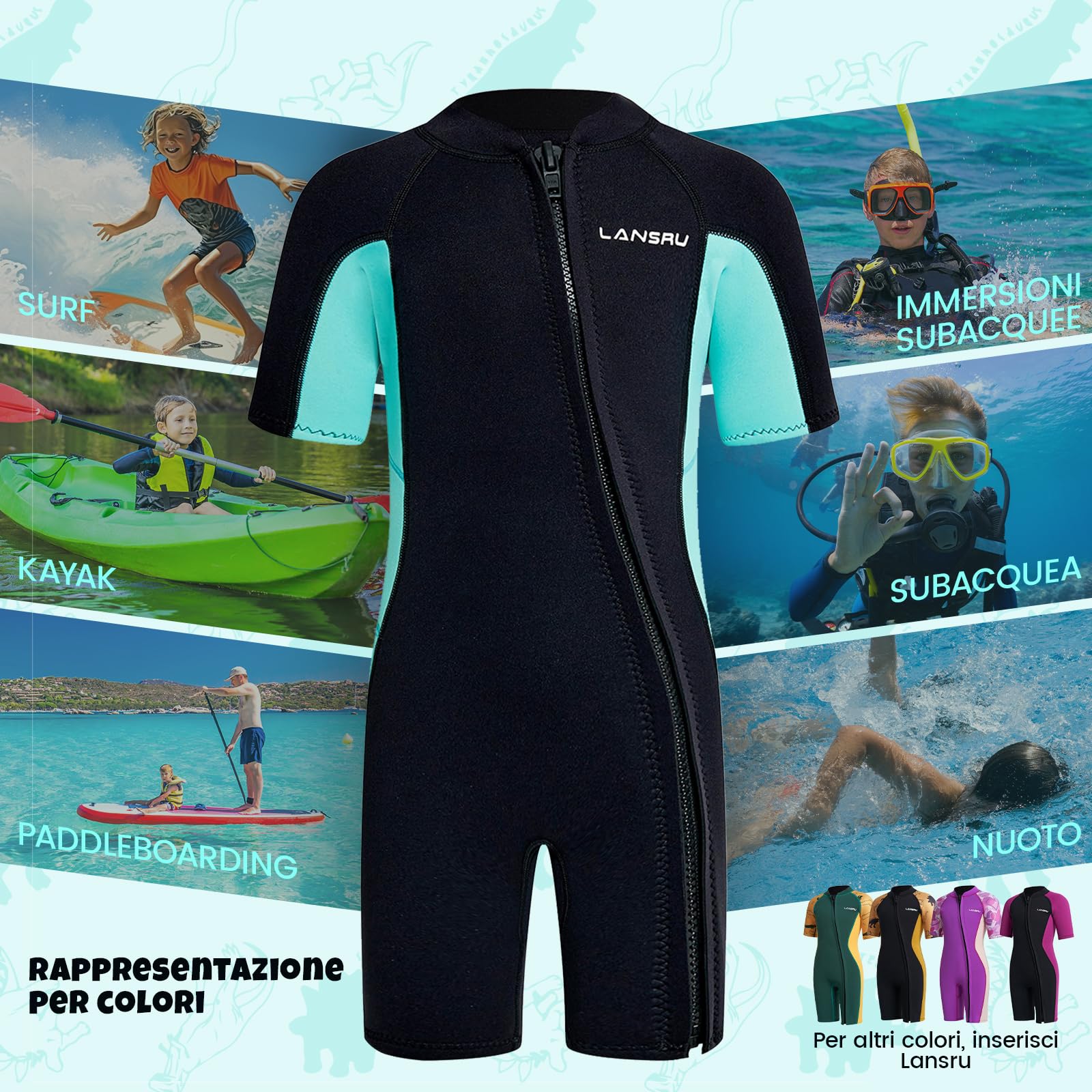 Muta in neoprene per bambini – 2,5 mm SCR, tuta corta sicura con protezione UV, cerniera anteriore obliqua, mantiene gli adolescenti caldi in acqua fredda