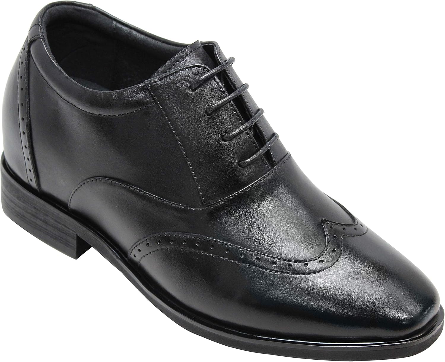 CALTO Men's Invisible Height Increasing Elevator Shoes - Black Leather Lace-up Brogue Wing-tip Oxfords - 3.2 Inches Taller - G51123 - Size 11 D(M) US
