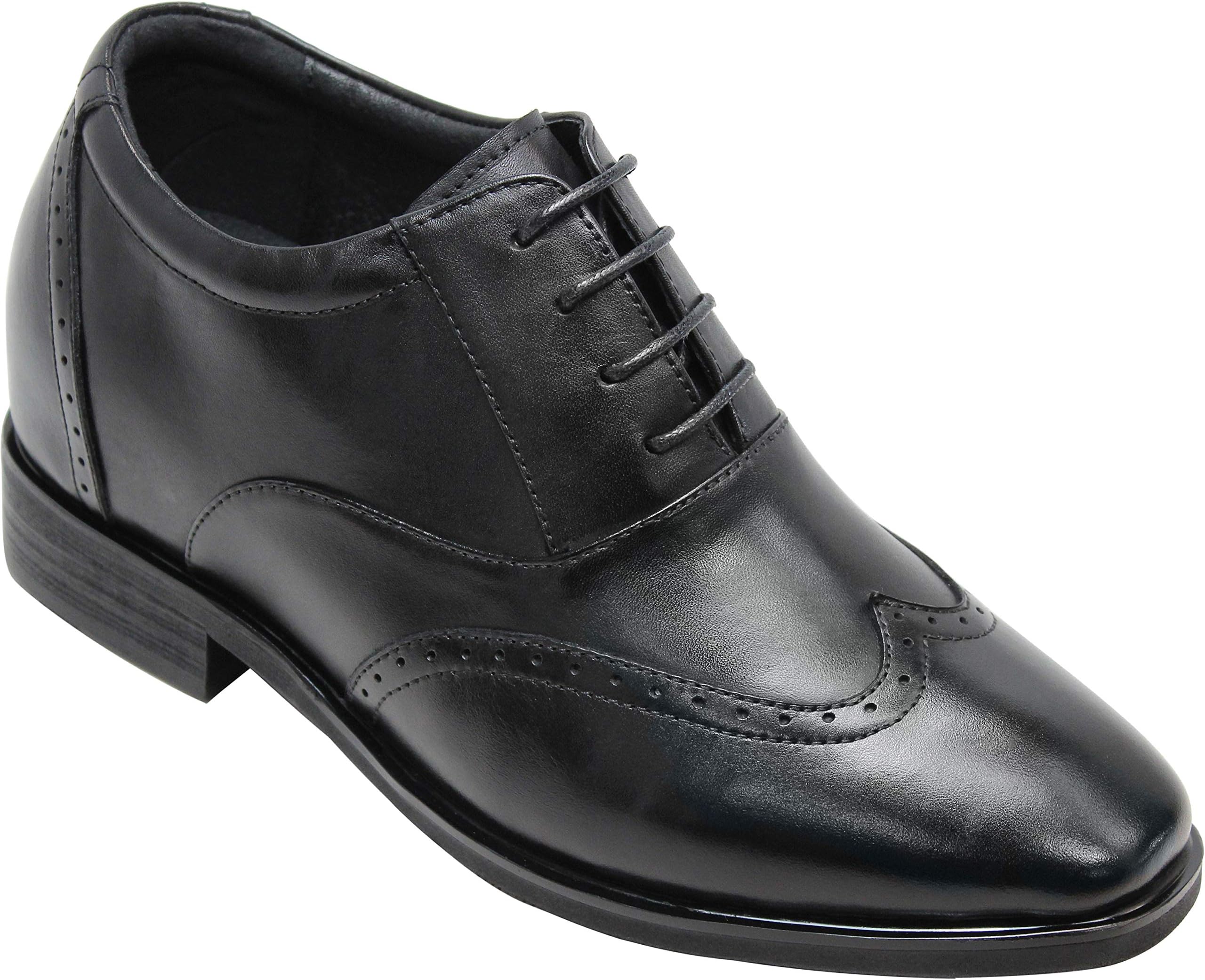 G51123-3.2 Inches Taller - Height Increasing Elevator Shoes (Black Lace-up Wing-tip)