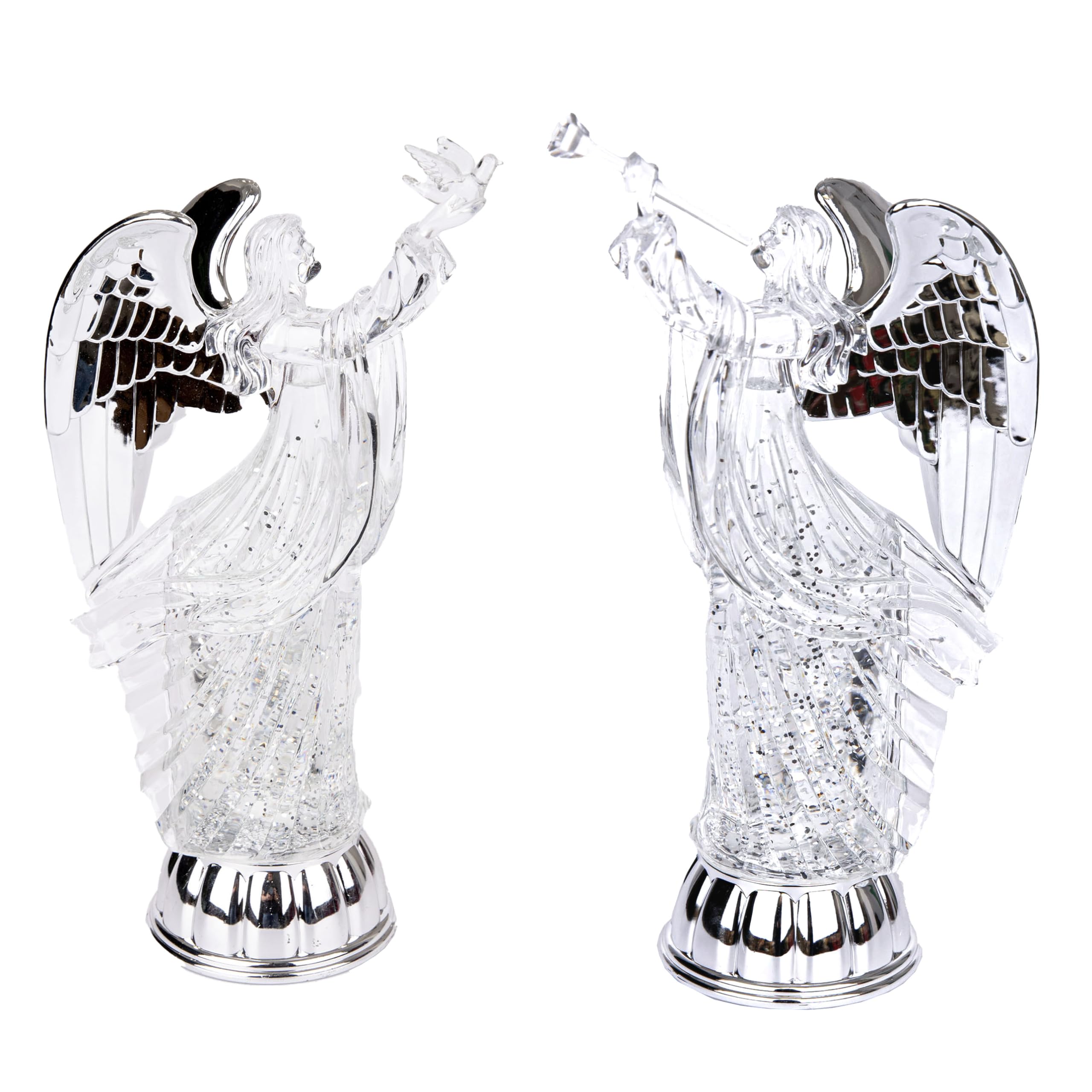 Figura a forma di angelo con luci a LED, 30 cm, azionata da pastella, filatore d'acqua con glitter, palla di neve - ornamento da tavolo in acrilico decorazioni natalizie per la casa