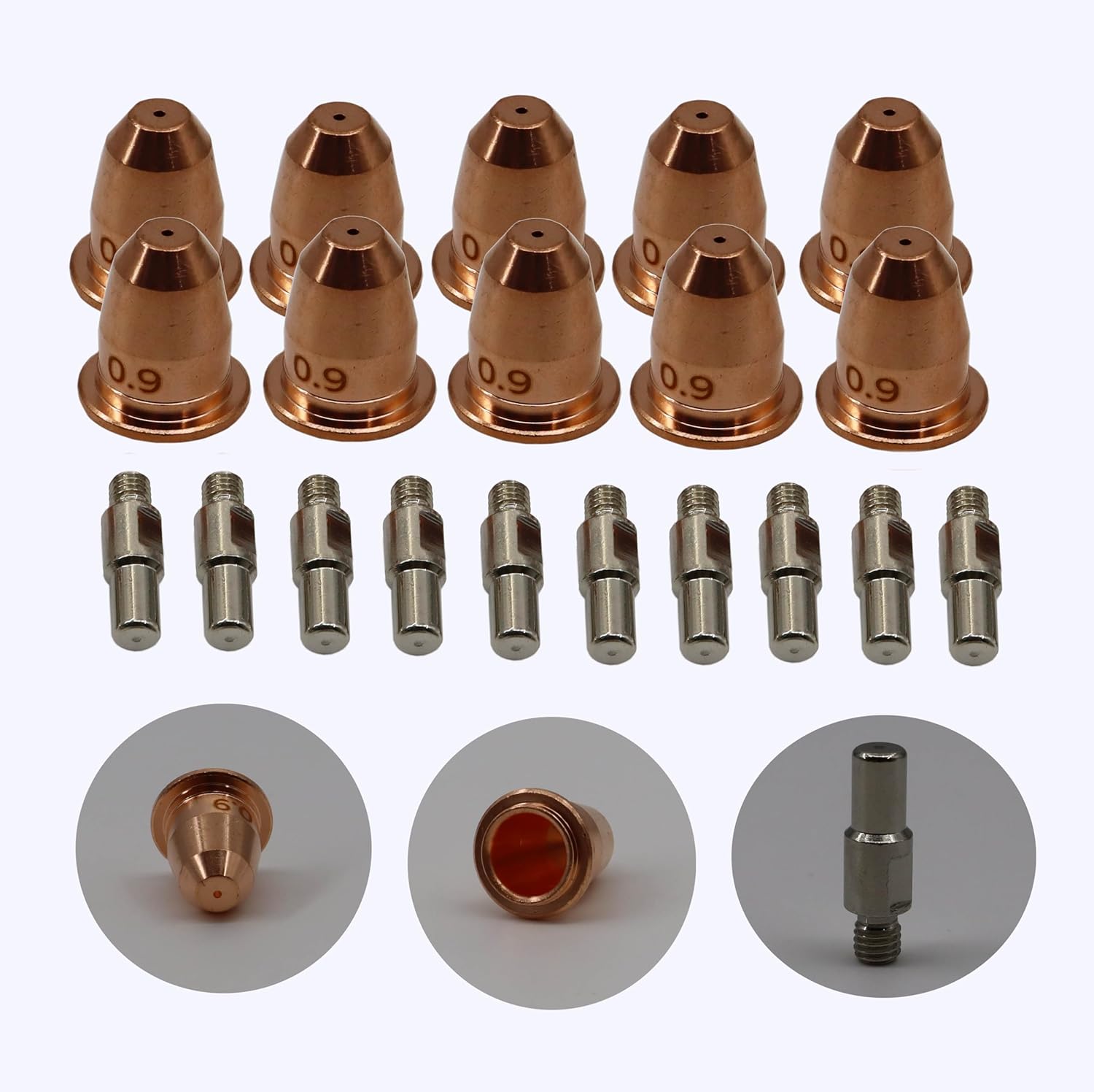 20pcs IPT-60 PT-60 IPT-40 PT40 S25 S45 Plasma Cutting Torch Tip 0.9mm 0.039'' Electrode Shield Cap/Stand-off/Swirl