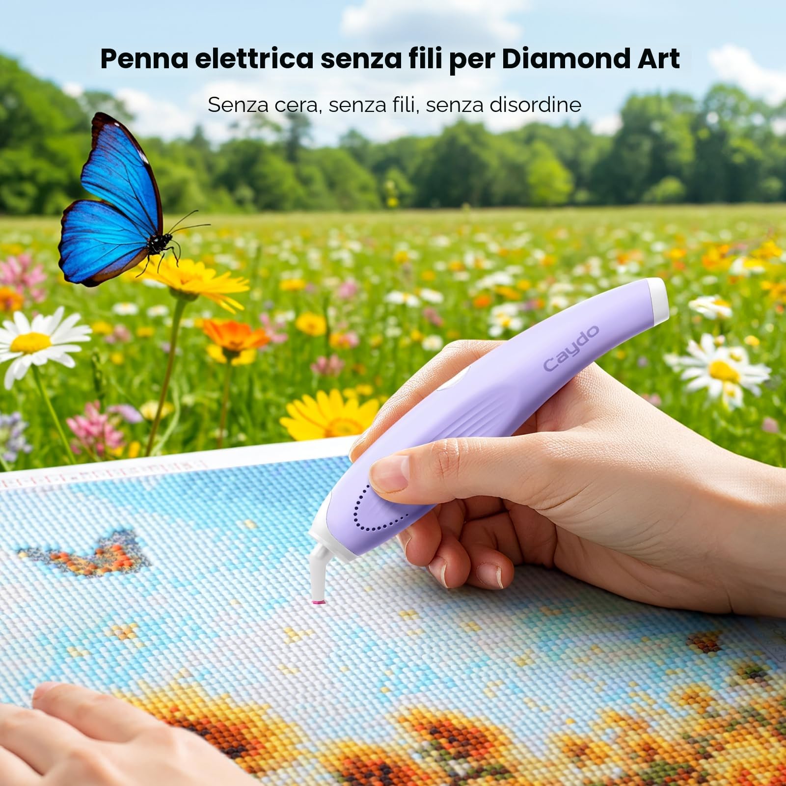 Caydo Senza Fili Penna Elettrica per Diamond Painting con Tecnologia Aspirante - Accessori Diamond Painting Brevettati, Design Ergonomico, No Cera (Viola)