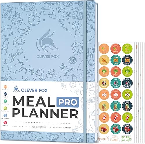 Clever Fox Planificador de comidas PRO - Diario semanal de preparación de comidas con lista de comestibles y rastreador de pérdida de peso - Libro