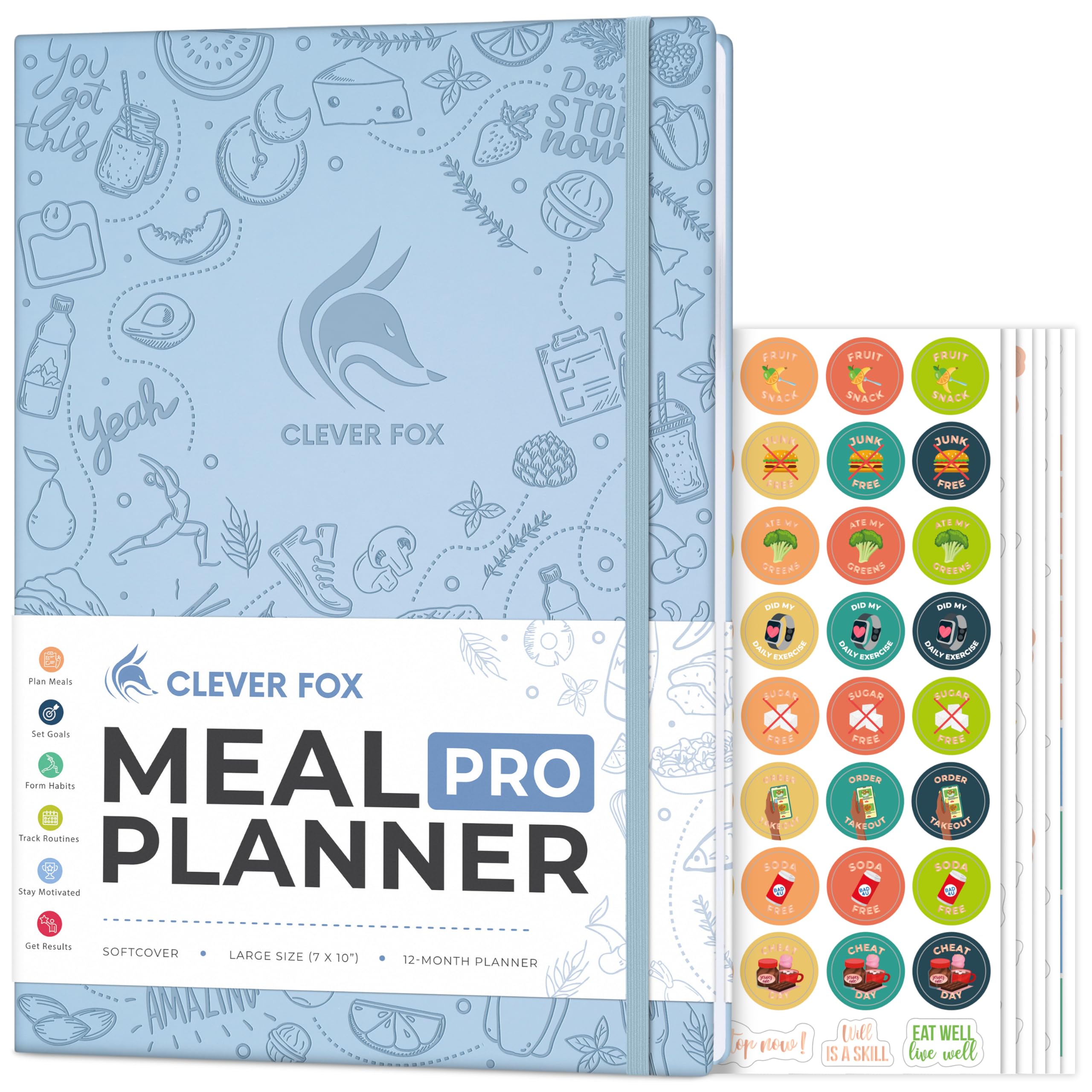 Clever Fox Meal Planner PRO – Weekly Meal Prep Journal with Grocery List & Weigh Loss Tracker – Diet, Fitness & Welness Log Book – Nutrition Diary