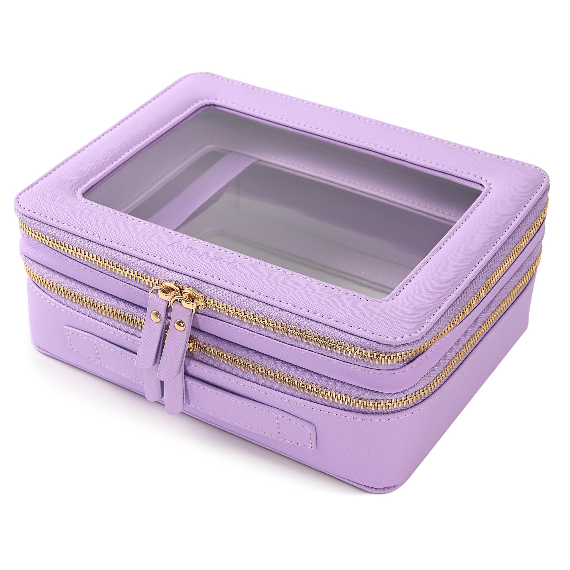 Aveniee Clear Makeup Bags, Double Layer Cosmetic Bags with a Separate Brush Compartment, Large Travel Toiletry Bag Train Case for Women, Travel