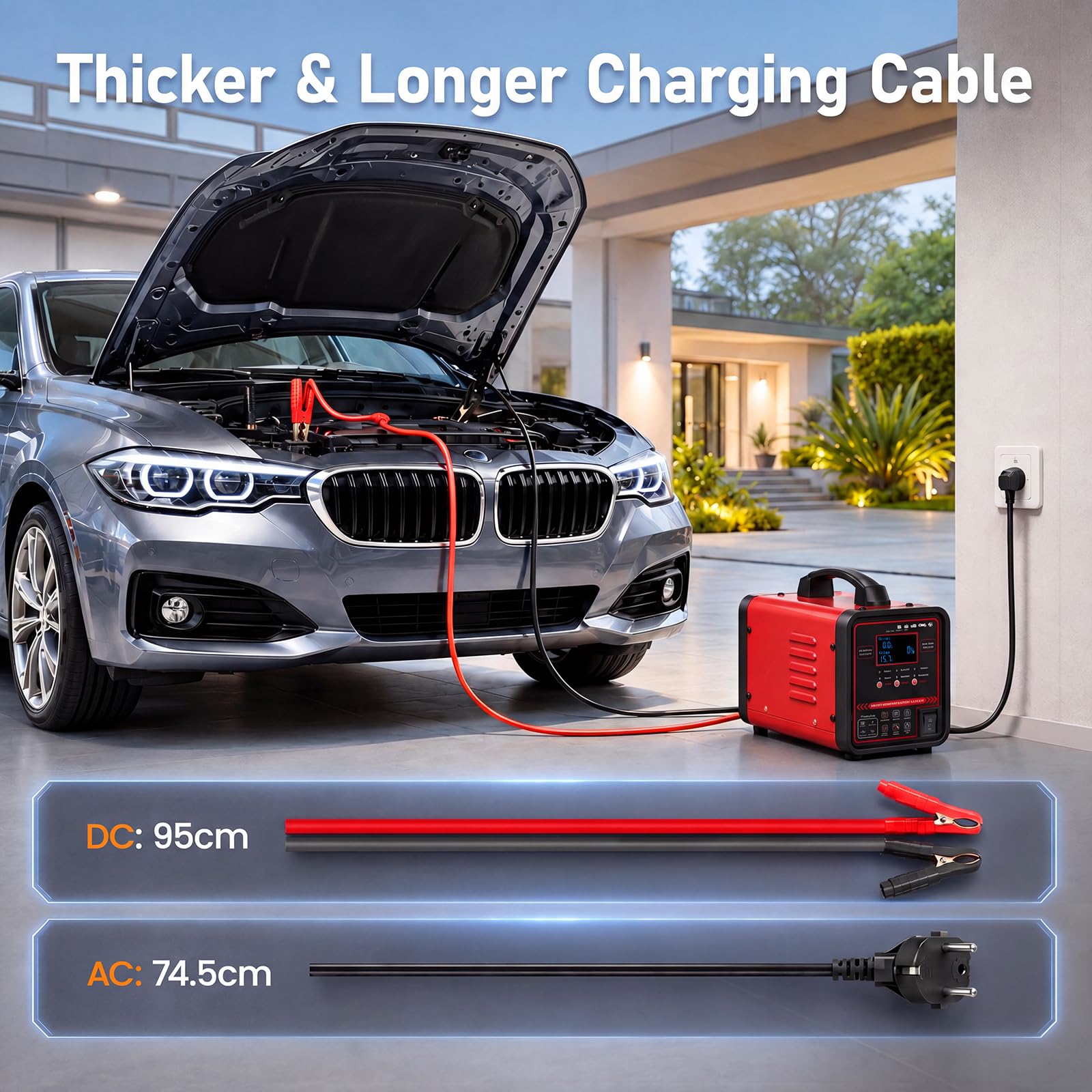 Cargador de batería de coche de 12 V, 24 V, dispositivo de mantenimiento de batería de 0-15 A con apagado automático, reparación y modo de invierno, cargador inteligente de mantenimiento para coche