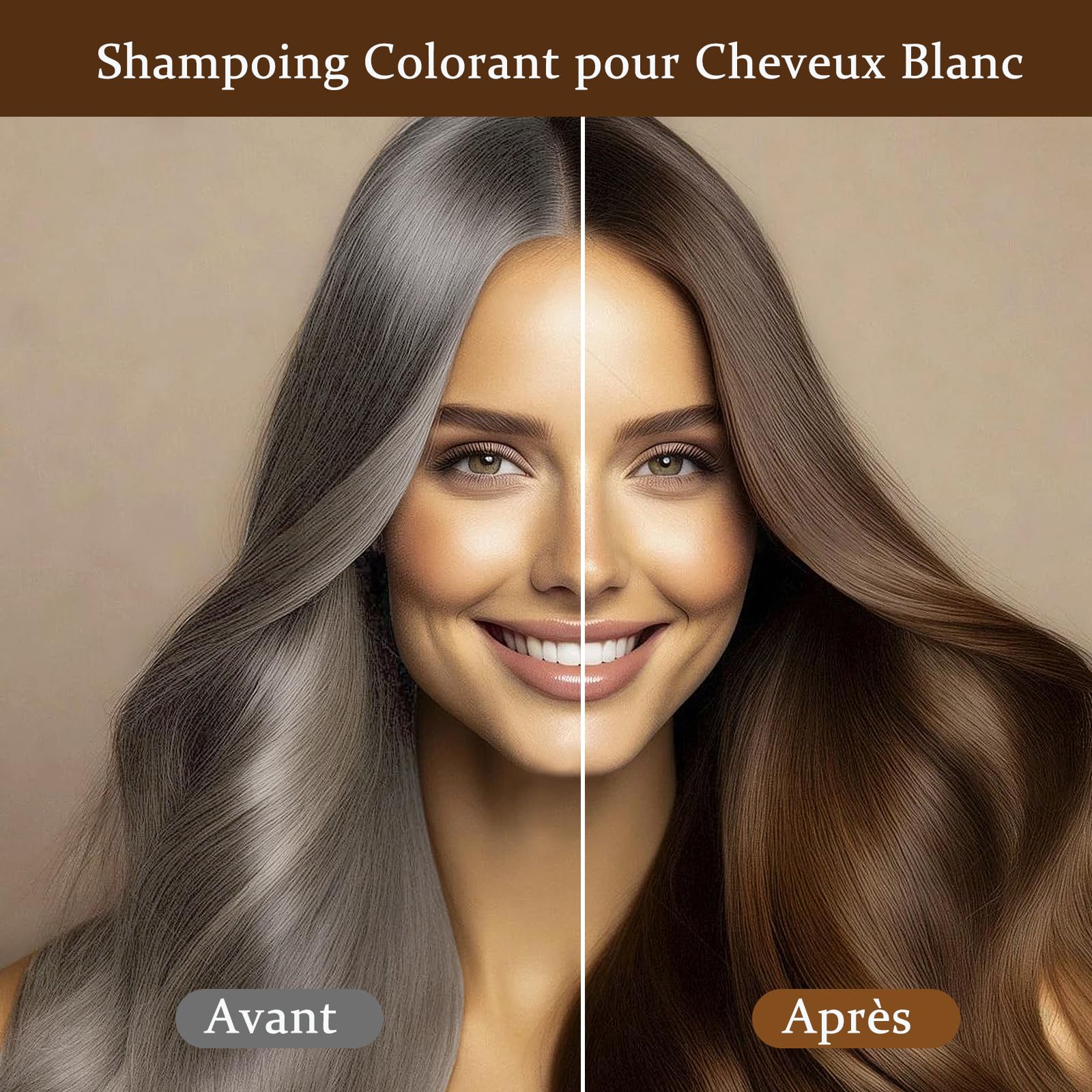Shampoing Colorant Brun foncé Hair Dye Shampoo 3 en 1,Shampooing Instantané pour Cheveux,Shampooing Colorant Cheveux Blancs,Color Shampoo pour Hommes et Femmes 500ml（Brown）