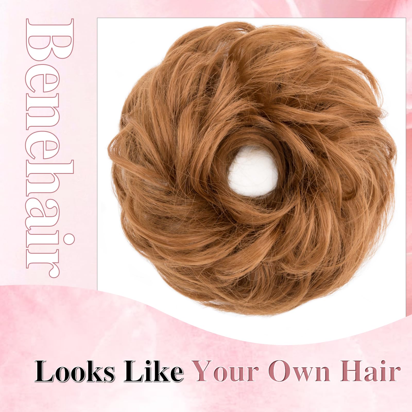Benehair Messy Bun Hair Piece Curly Wavy Hair Scrunchies Messy Bun Scrunchie Synthetic Donut Updo Hair Pieces for Women Girls (Auburn - Image 3