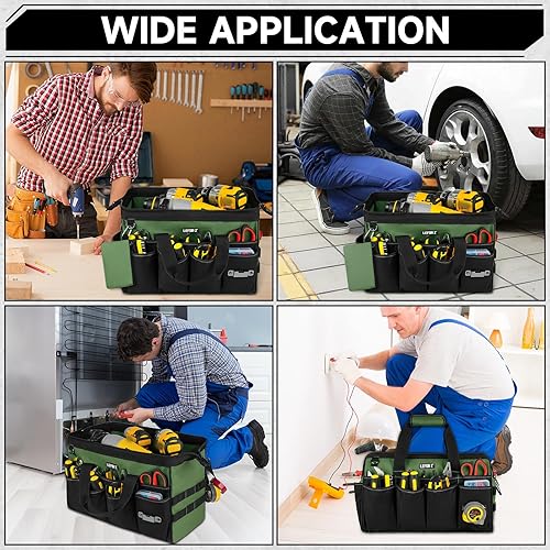 Miniatura 7 de Bolsa de herramientas, bolsas de herramientas resistentes de 16 pulgadas para hombres, 27 bolsillos, caja de herramientas, organizador de