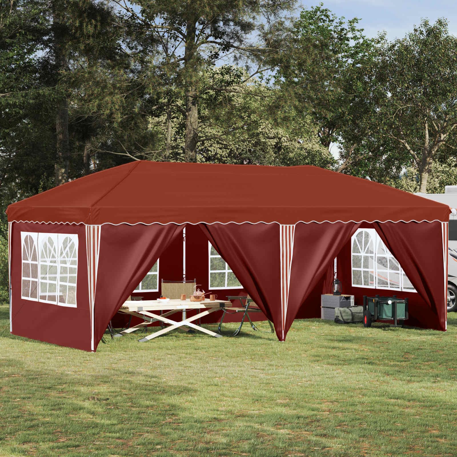 Cenador para camping y carpa jardín plegable grande con 6 paredes de tela