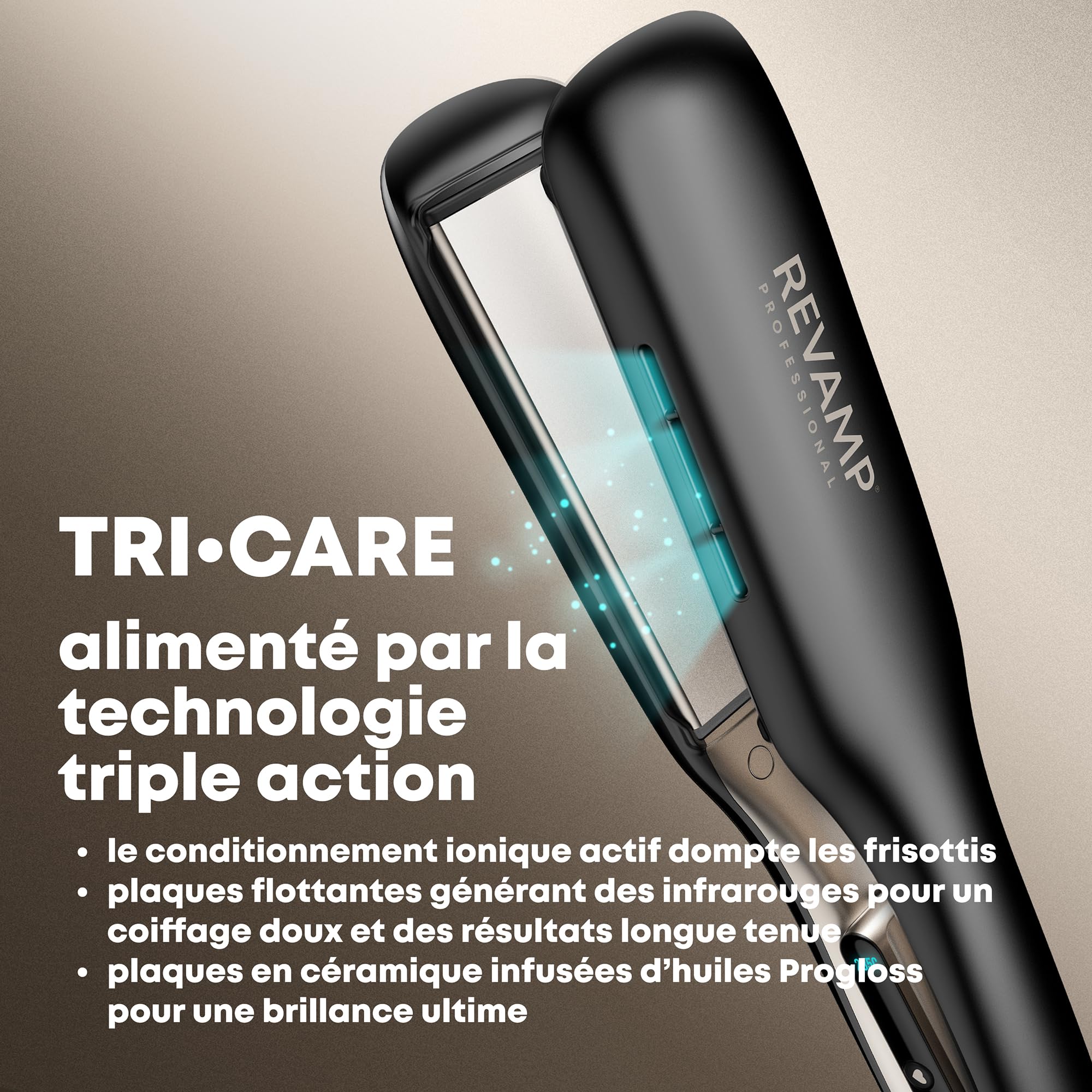 REVAMP Enigma Radiance Lisseur Ionique à Plaques Larges – Lisseur à Plaques Extra-Larges pour Coiffage en Un Seul Passage, Design Courbé pour Ondulations et Boucles Durables
