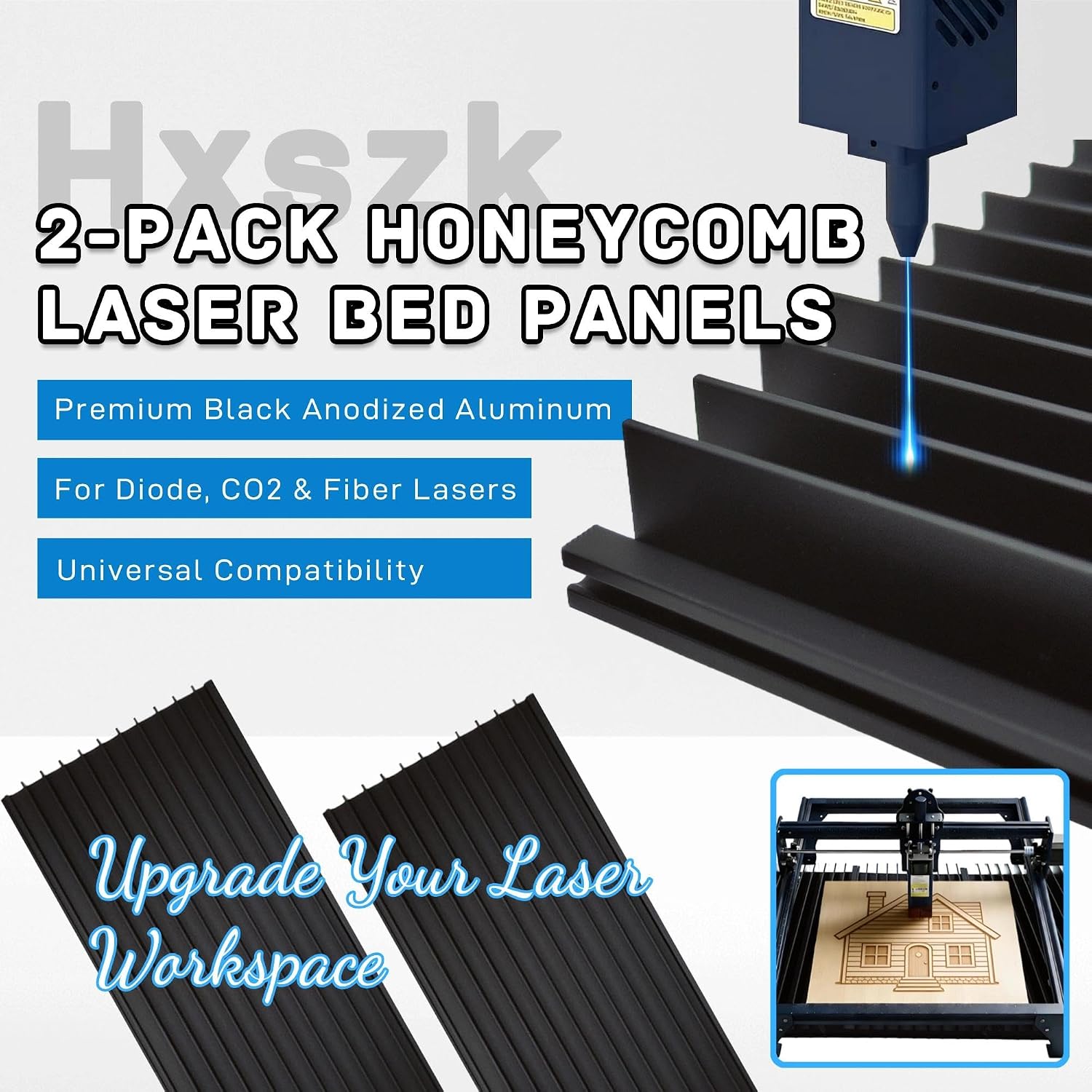 2-Pack Honeycomb Laser Bed Panels, Premium Black Anodized Aluminum for Laser Engraver & Cutter, Modular DIY Worktable for Heat Dissipation & Desktop Protection (7.87"x3.9" each)