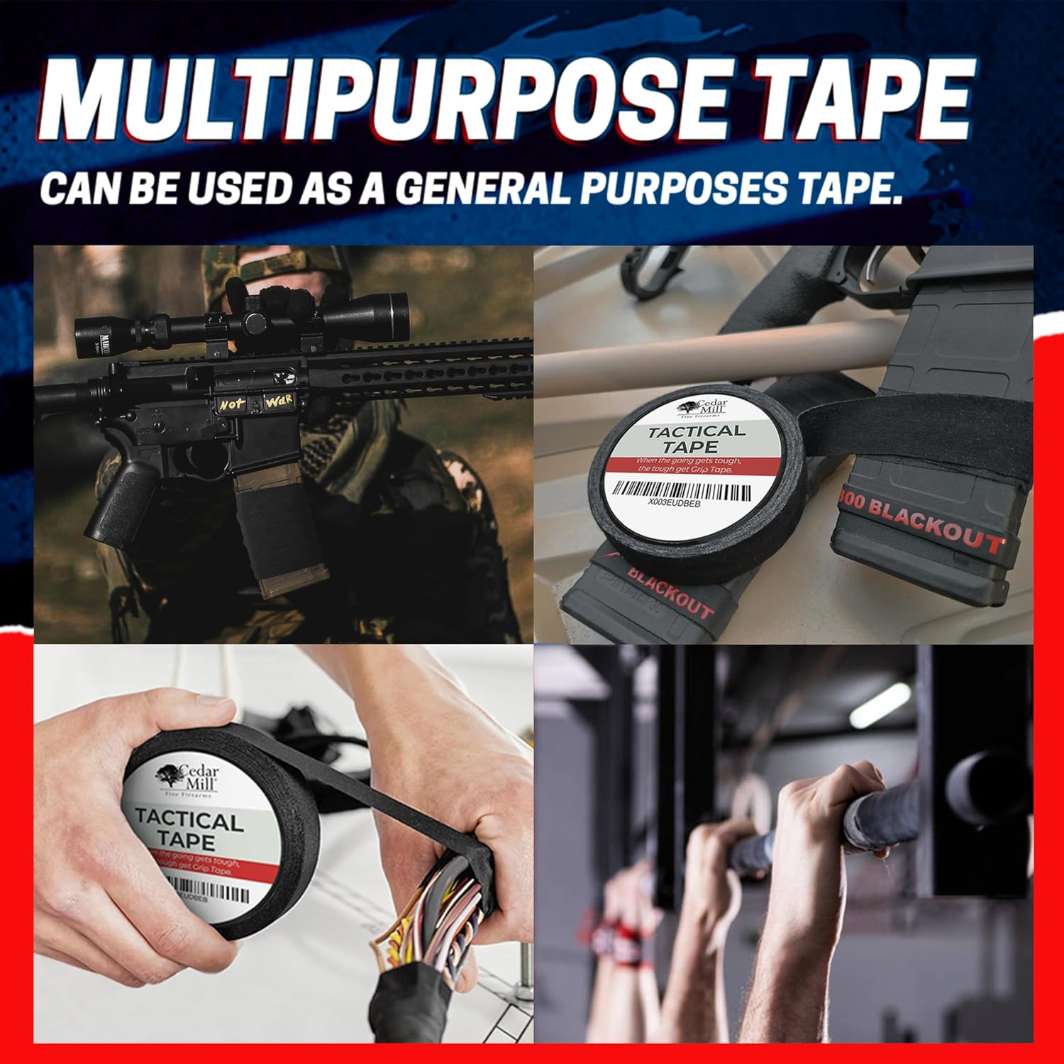 Cedar Mill 2-Pack Magazine Gun Tape - Water-Resistant Gun Grip Tape to Improve Handles & Protect from Scratches & Smudges - Non-Slip, Non-Reflective Tactical Tape for Guns, Rifles & Shotguns