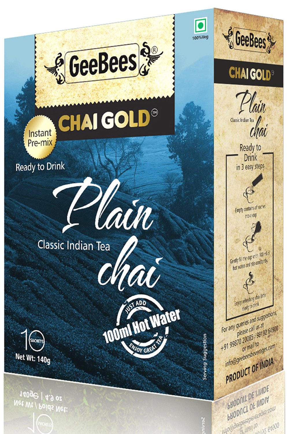 GeeBees Chai Gold Instant Premix Plain Tea Sweetened, 140g