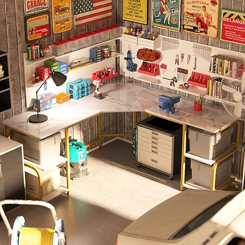 Miniatura 5 de Teraves - Escritorio moderno en forma de L con estantes, escritorio de computadora, escritorio de juegos para oficina en casa, mesa de trabajo de