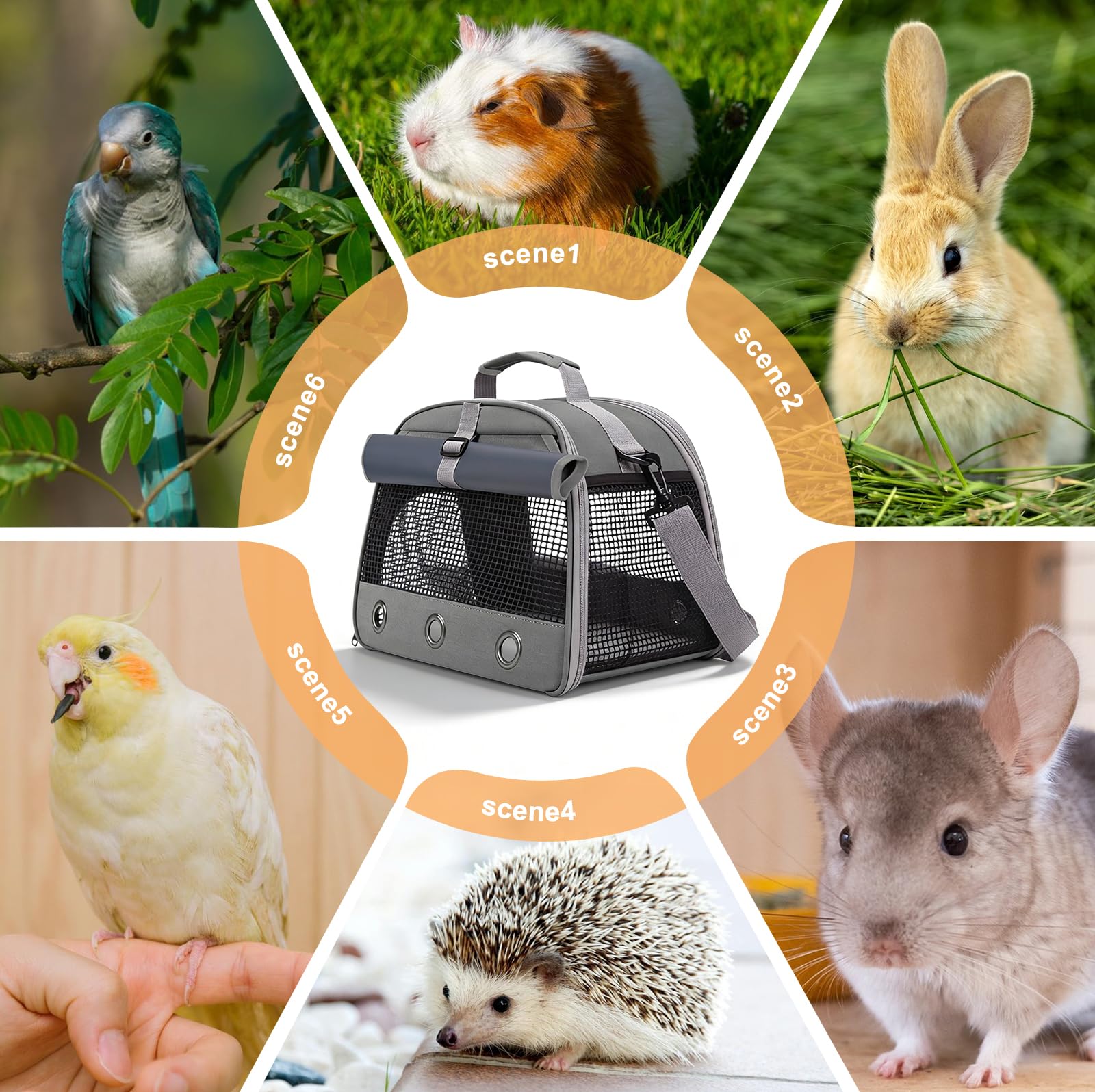 Sac de Transport pour Petits Animaux 35×23×25 cm Souple et Pliable avec Ouverture Latérale pour Chaton Chiot Hamster Cochon d’Inde Lapin Oiseau Hérisson, Gris