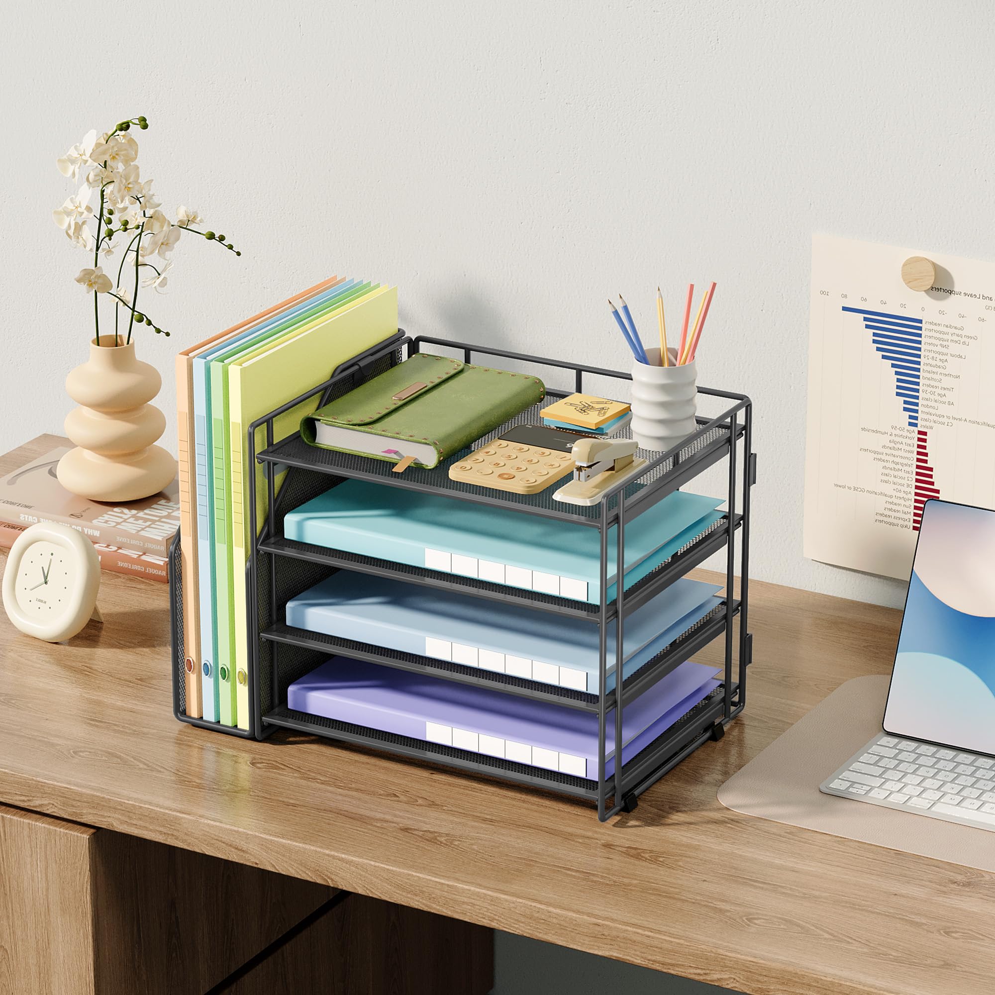 VITVITI bureau-organizer, 5 niveaus brievenbak met lades, dossierhouder met 2 pennenhouders, bureau-organizer met staande verzamelaar, kantoorbenodigdheden voor A4-documenten (Wit