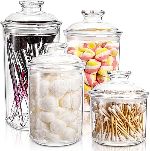 Miniatura 1 de DEAYOU Paquete de 4 tarros de plástico transparente para boticario, recipientes de almacenamiento de plástico con tapa hermética, soporte de bolas