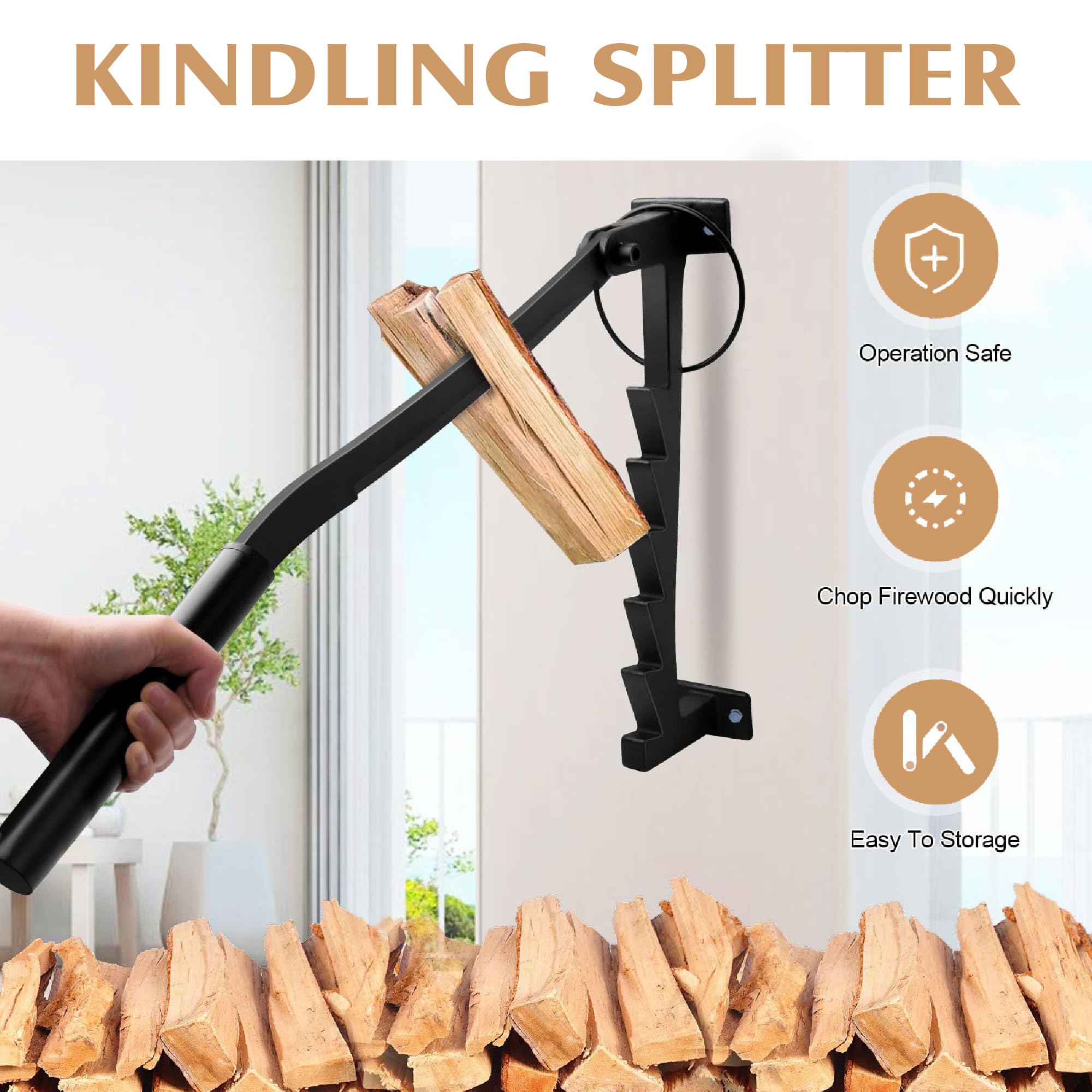 Maquina Manual Cortar Leña - Madera Troncos Partidor Separador Montado en la Pared Madera Splitter Leña y piedra de afilar para Chimenea Fogata Jardín Camping