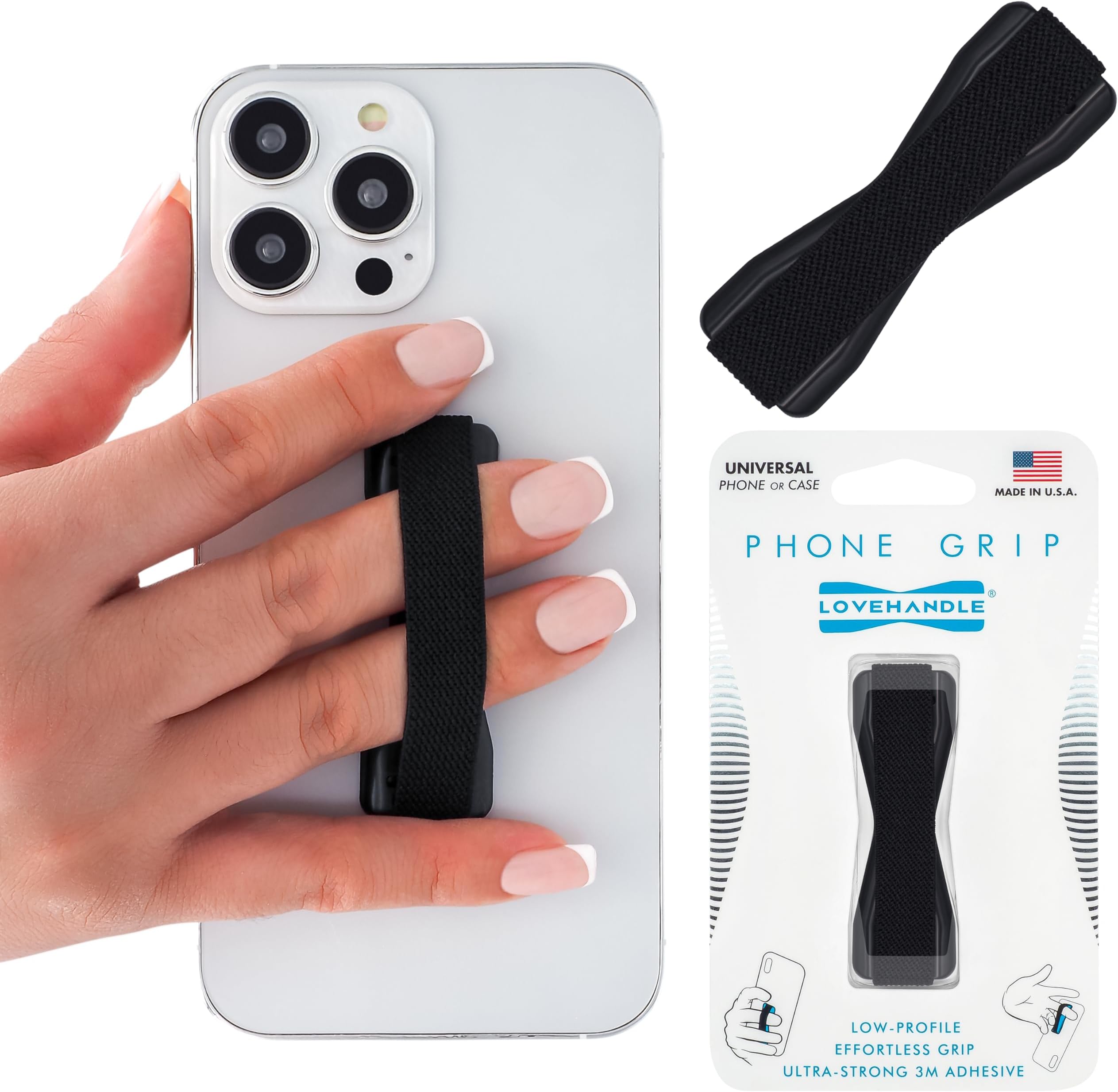Universal Grip For Smartphone And Mini Tablet - Black Elastic Strap With Black Base