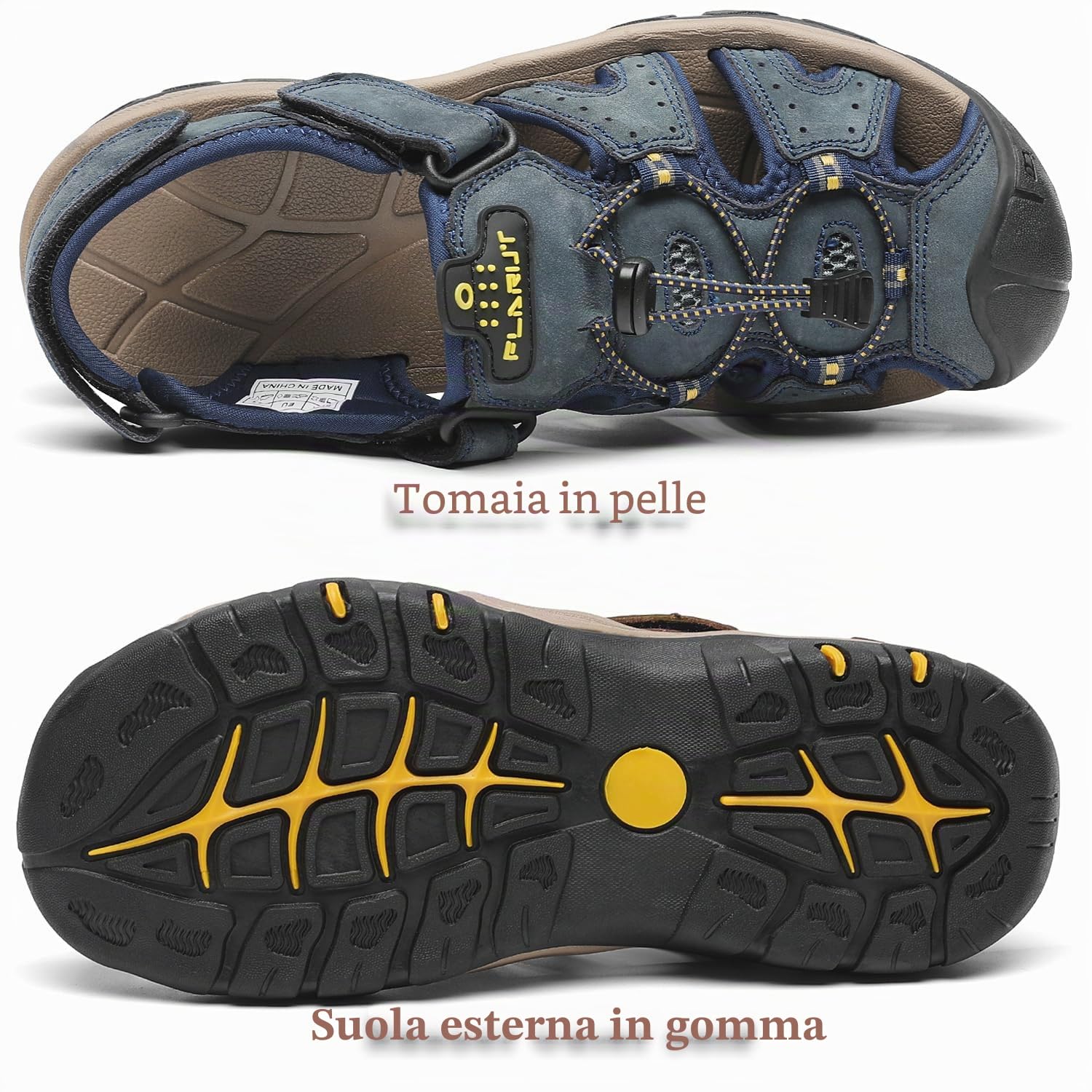 FLARUT Sandali Estivi Uomo Esterni PelleTraspirante Sandali Sportivi Scarpe da Trekking Passeggiata Fisherman Casual Sneakers Antiscivolo(Blu,44)
