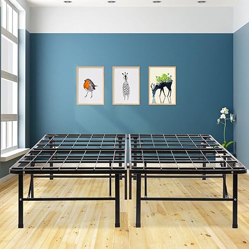 Haiput Wam 14 Inch Queen Size Bed Frame Foldable Metal Platform Bed Frame Heavy Duty Twin Bed Frame No Box Spring Needed with Underbed Storage, Tool Free, Metal Bed Bedframe Full Black
