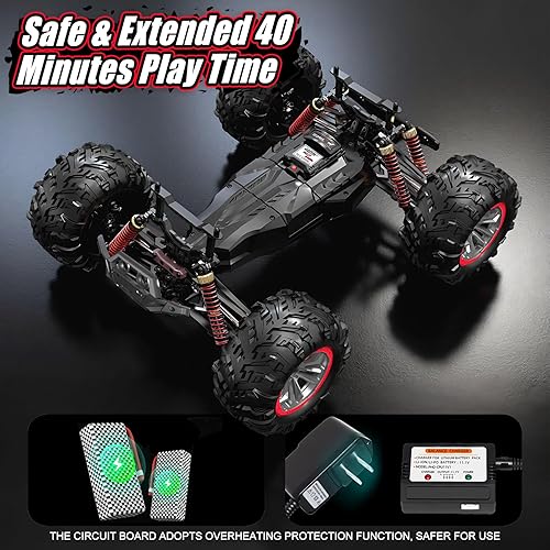 Miniatura 4 de 110 RTR Fast RC Cars, 30 mph Hobby Electric Off-Road Monster Truck, auto RC de alta velocidad impermeable 4WD auto azul con control remoto con dos