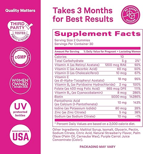 Miniatura 4 de Pink Stork Gomitas posparto para la pérdida del cabello: vitaminas para la piel y las uñas, vitaminas posnatales, biotina para el crecimiento del