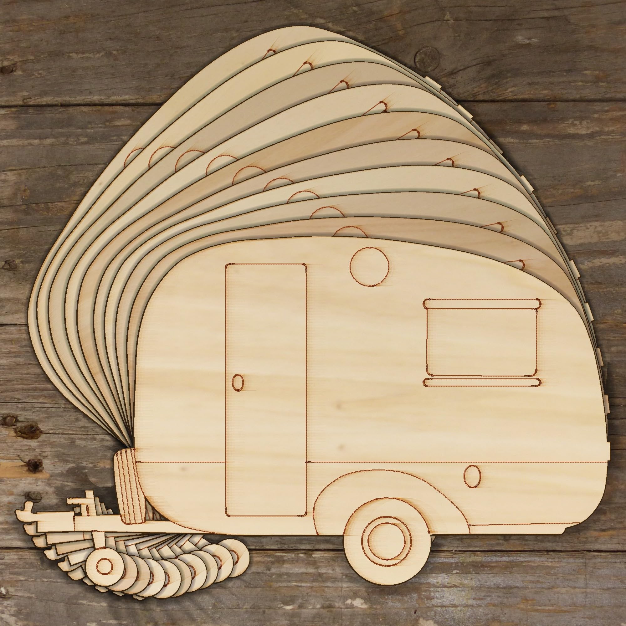 10 mini caravan in legno a forma di lato con 3 mm di strato (20 x 34 cm, senza foro)