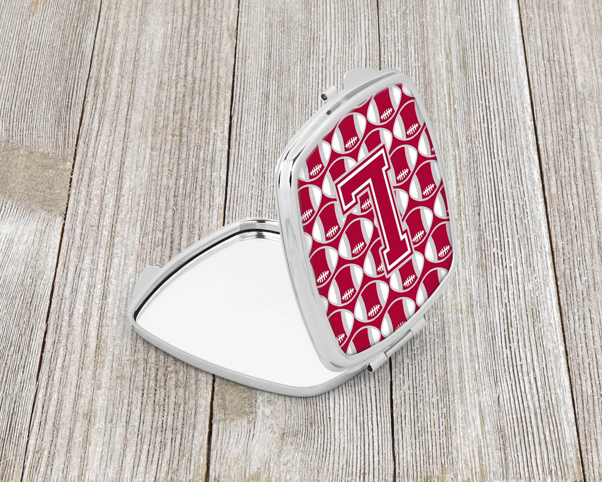 Caroline's Treasures CJ1065-LSCM Letter L Football Crimson, grey and white Compact Mirror Decorative Travel Makeup Mirror for Women Girls Gifts Pocket Makeup Mirror Folding Handheld