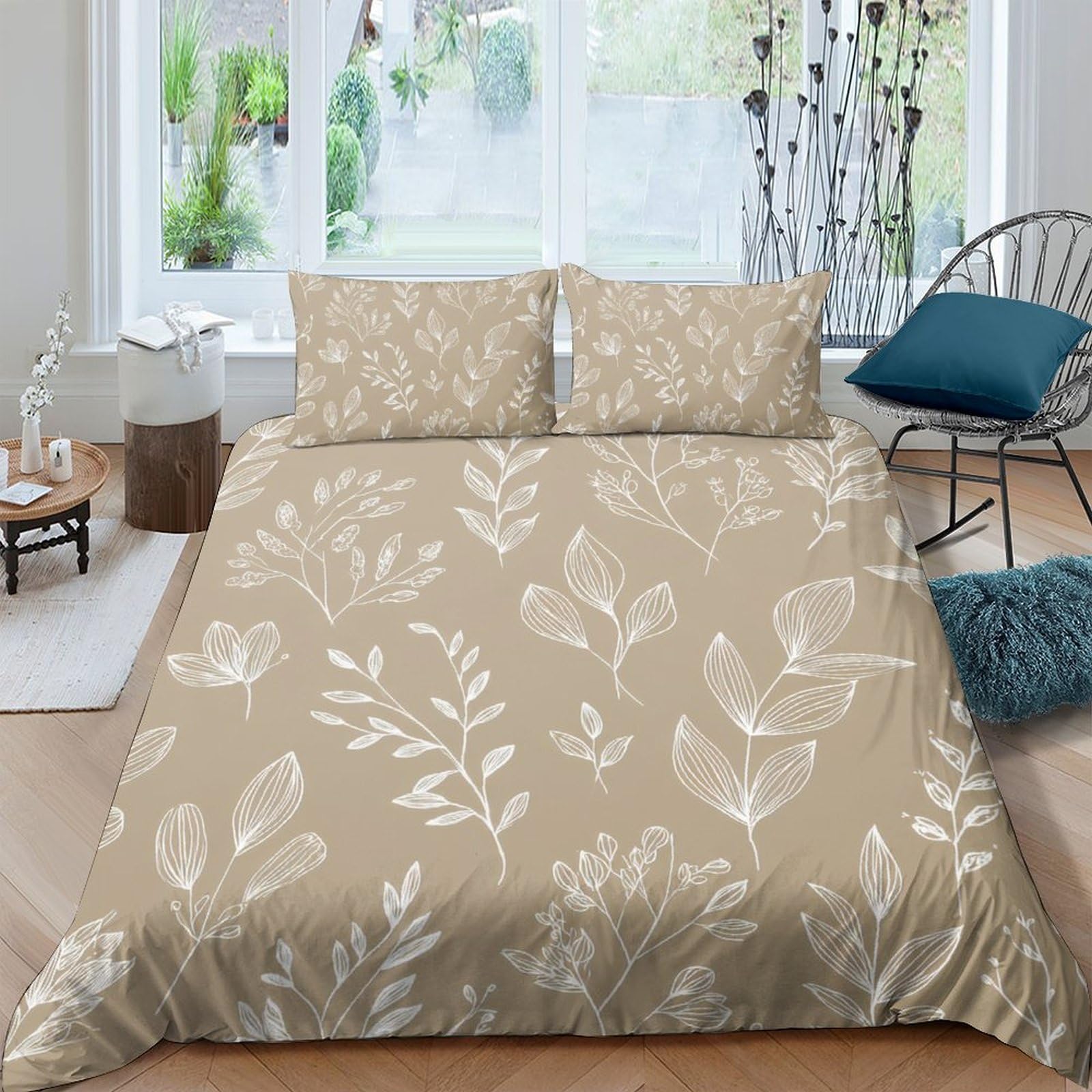 Ctjqhvkz Style-2 3D Printed Beige Leaf Fitted Sheet Microfiber Soft Botanical Mattress Cover For Bedroom Guest Room Decor And Protection Single（135X200cm）