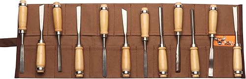 Miniatura 7 de BT 18-506 - Organizador de almacenamiento de herramientas de trabajo y tallado de madera, rollo de lona de algodón resistente, 24 bolsillos (negro