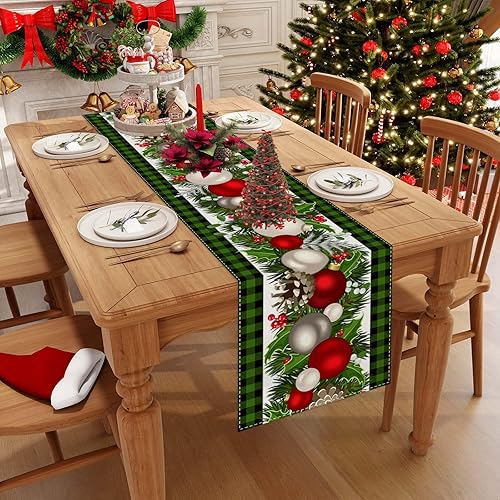 Miniatura 3 de Jiudungs Camino de mesa de Navidad de lino verde y negro, 72 pulgadas de largo, temporada de invierno, Navidad, vacaciones, decoración de mesa