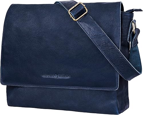 ANTONIO VALERIA Robert Blue - Bolsa de mensajero de cuero para hombre, Azul lavado aceitoso
