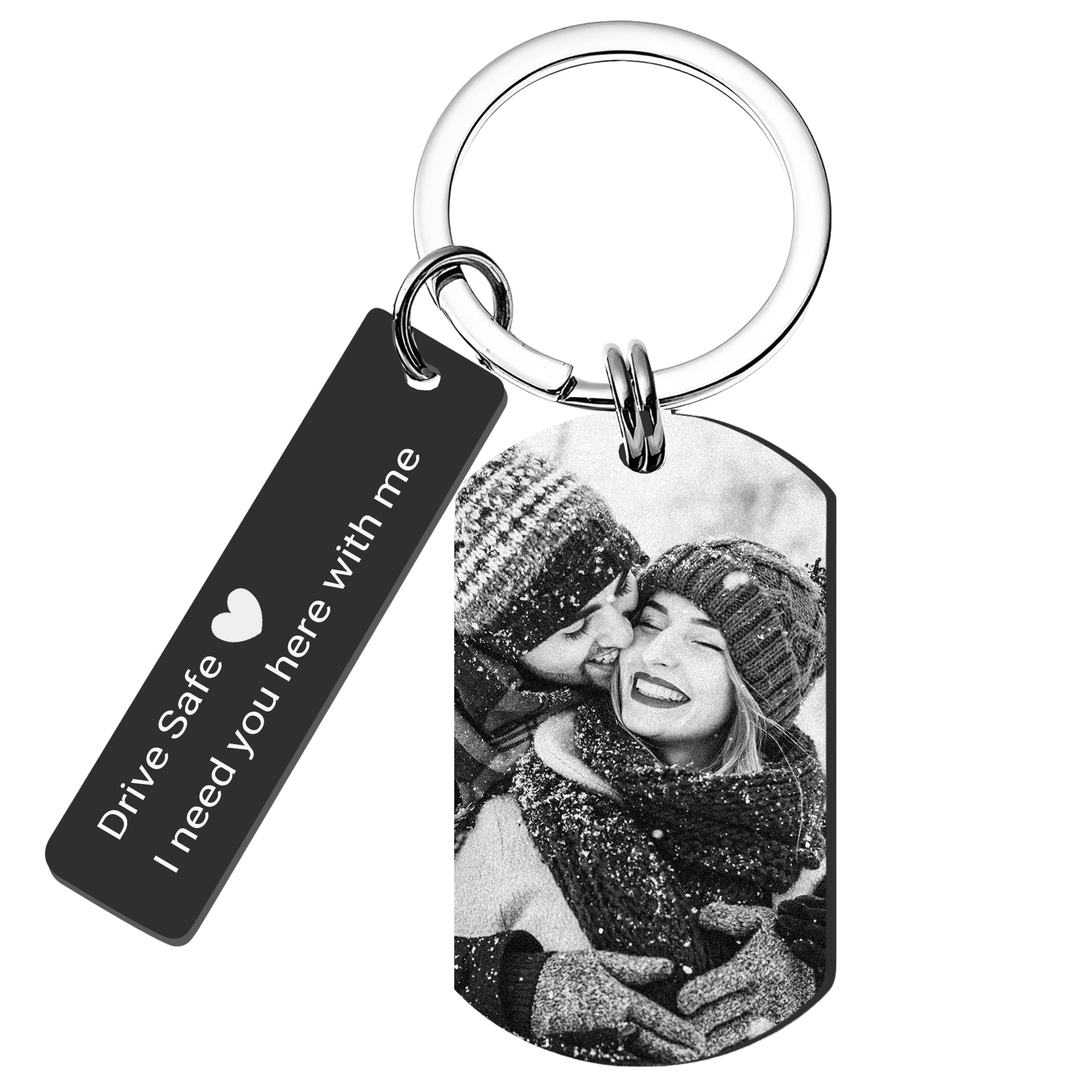 Easycosy Christmas Women Men Gifts Personalised Photo Keyring Engraved Double Sided Heart Keychain Custom Birthday Anniversary Memorial Xmas Secret Santa Gifts for Couple Boyfriend Girlfriend Him Her