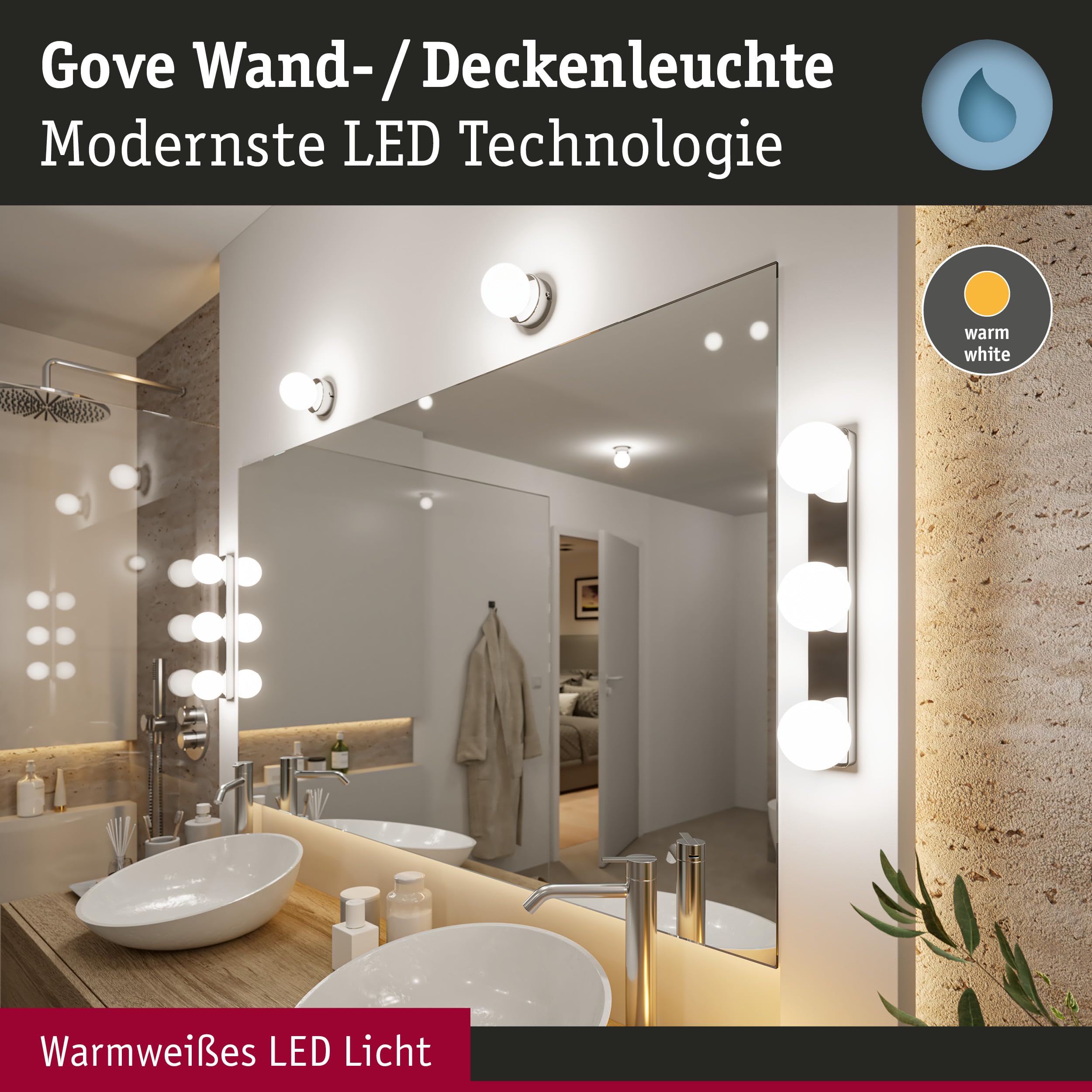 Paulmann 71064 Plafón LED Selection Bathroom Gove IP44 3000K 400lm 230V 5W, cromado, satinado luminaria de baño