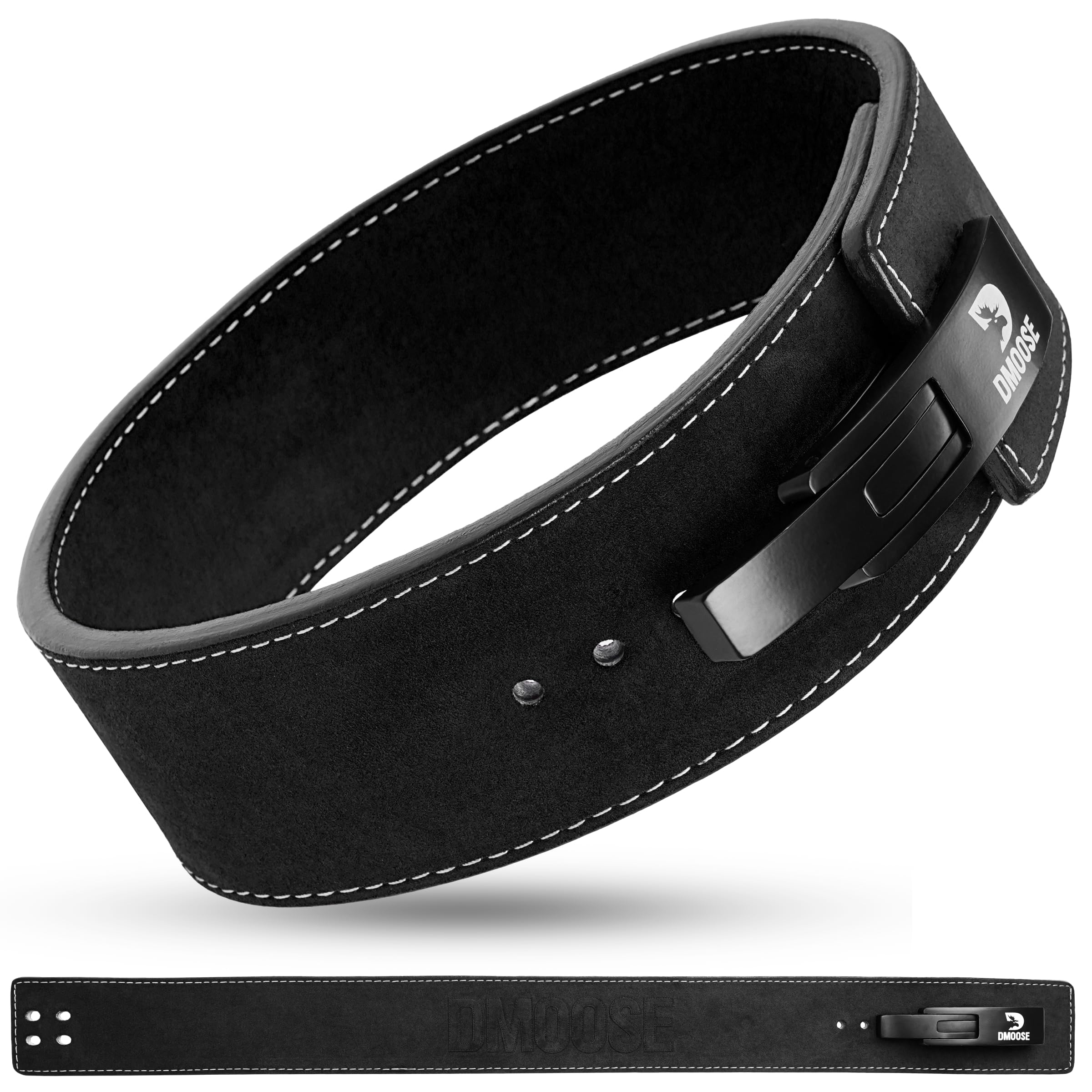 DMoose Fitness Lever Weight Lifting Belt - 10mm Premium Leather & Rust Proof Buckle - Gym Belt for Deadlifts & Powerlifting Men & Women - Includes Carry Bag