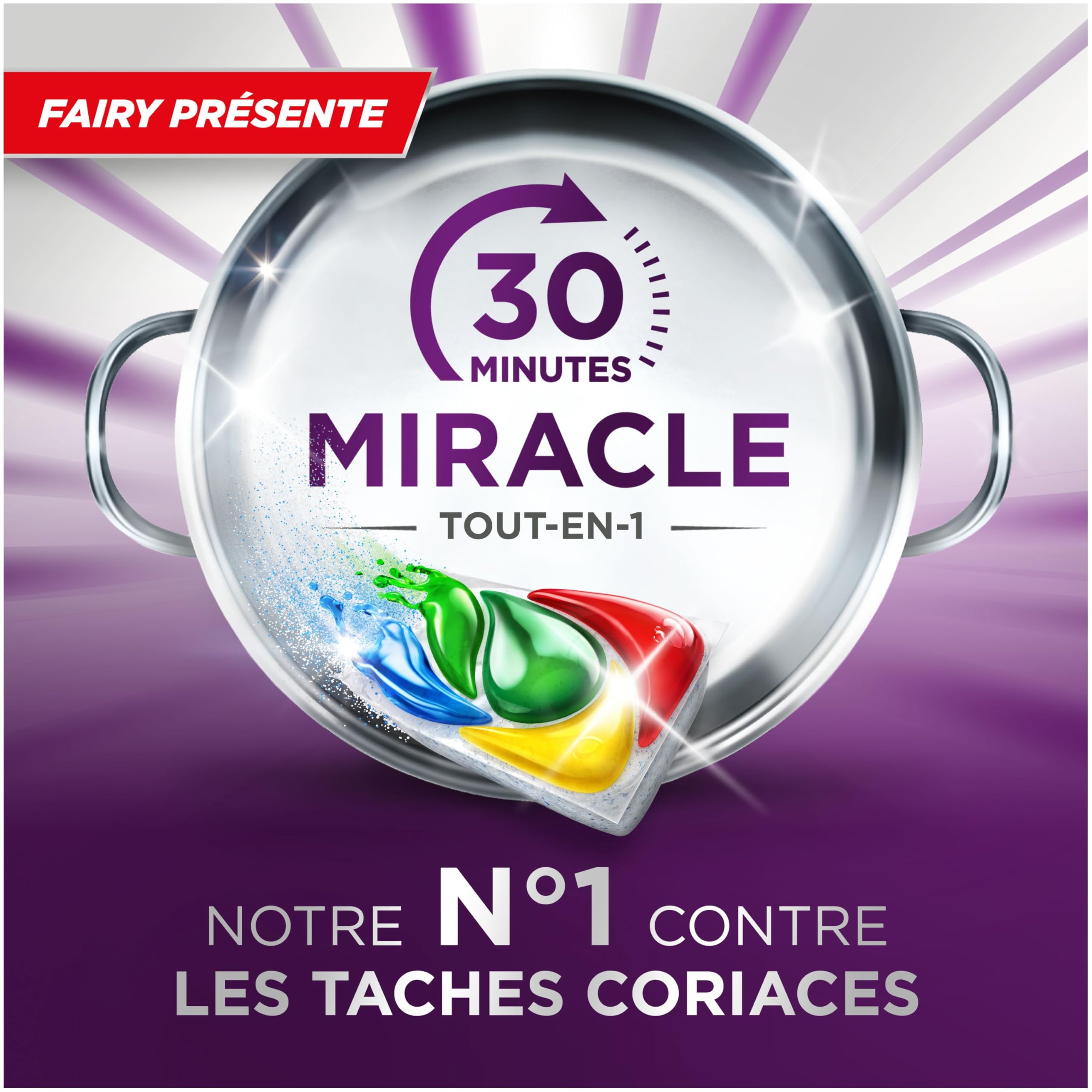 Fairy Platinum Plus Tablettes Lave-Vaisselle Tout-en-1, Miracle 30 Minutes, 100 Tablettes (20x5), Notre Nettoyant n°1 Pour Les Résidus Alimentaires Tenaces