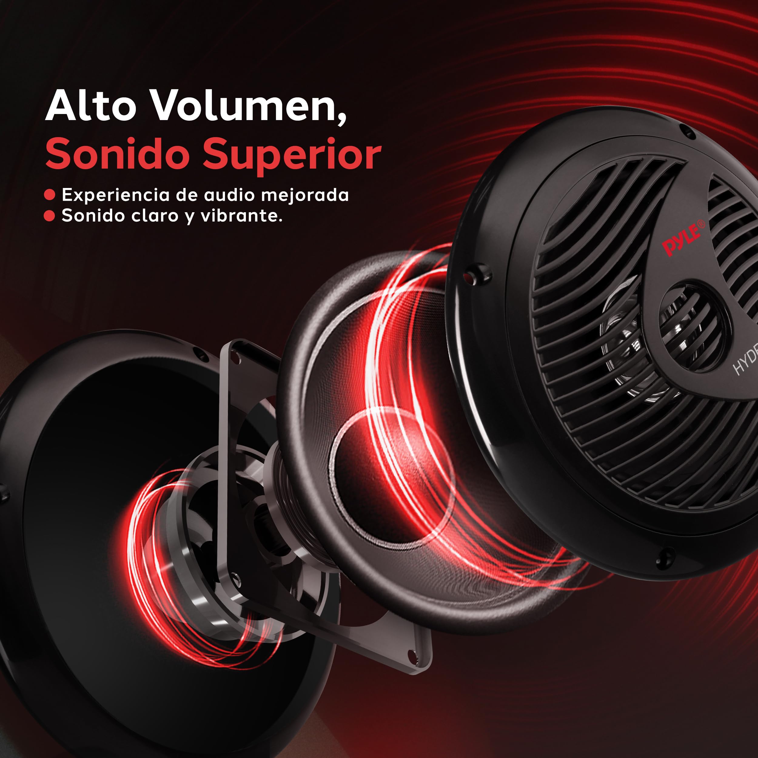 Pyle par de Altavoces Marinos de 6.5”, Sonido Estereo, Exteriores, Resistentes al Agua y a la Intemperie, Potencia de 400V