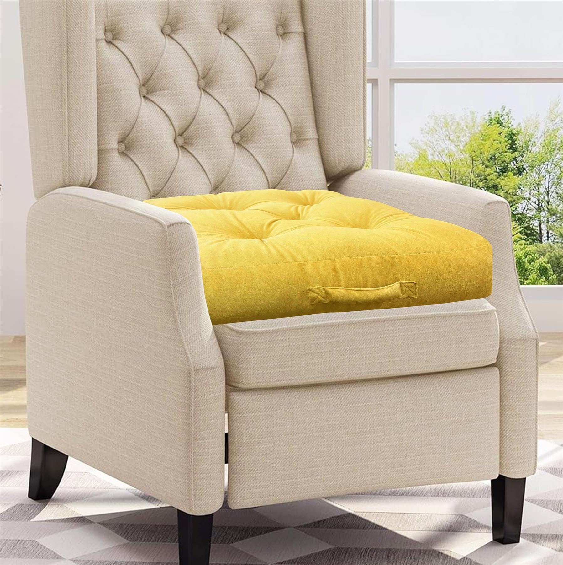 Roseley Yellow Armchair Booster Seat 50cm Large Seating Cushion For Armchair Sofa Floor Square Seat Pad Firm Support Faux Suede Cover Post Operative/Pregnancy Support