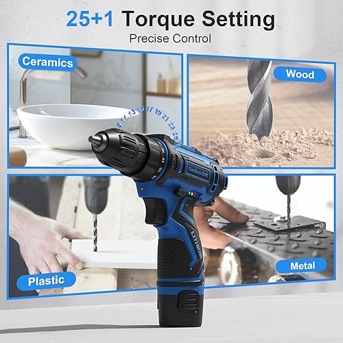Miniatura 4 de Juego de taladro inalámbrico, taladro eléctrico de 12 V, portabrocas sin llave de 3/8 pulgadas con 42 accesorios, luz LED incorporada, posición