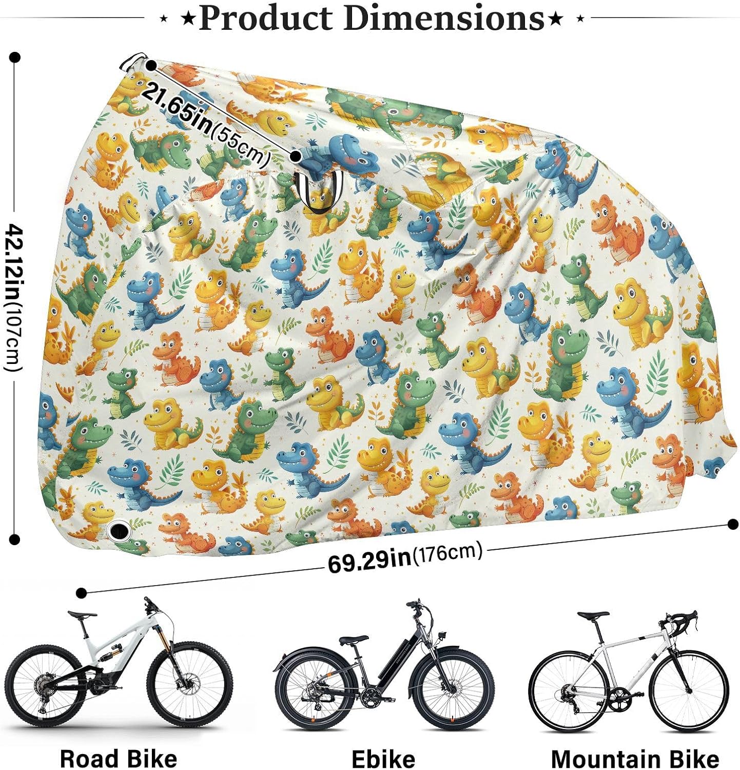 ALAZA Cute Crocodile Cartoon Bike Cover Waterproof Outdoor Ebike Bicycle Covers Tarp Protection for 1/2 Bikes, Sun UV Dust Wind Proof