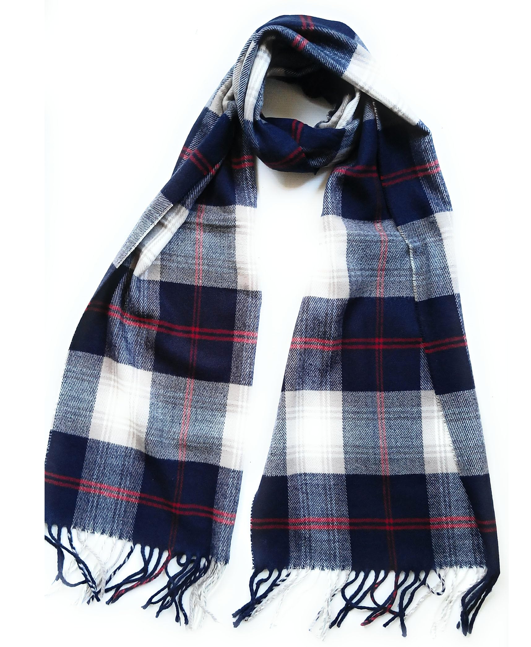 Kgm Accessories Men's Blue Beige Super Soft Scottish Tartan Cashmere Feel Plaid Scarf - Tartan Scarves For Wo (Blue Beige)