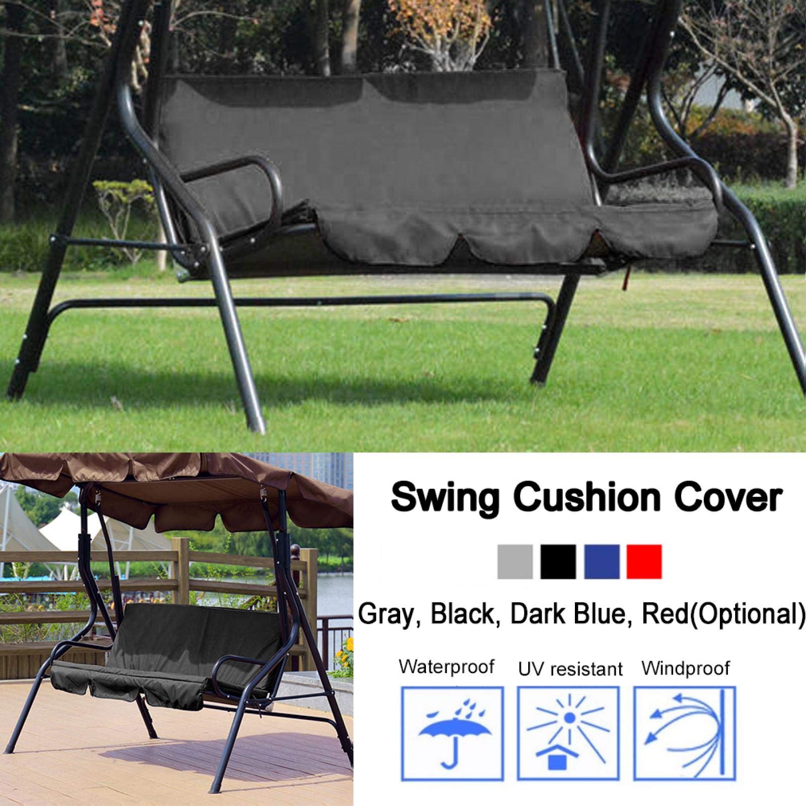 Omabeta Columpio al Aire Libre Silla de 3 Asientos Cojín Impermeable Reemplazo Funda de Asiento de Columpio Cubierta de protección para Silla de Columpio para Patio Exterior para Patio, jardín(Negro)