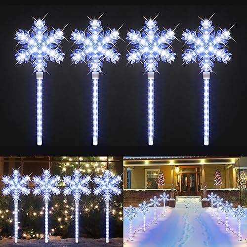 Miniatura 1 de Luz de estaca de copo de nieve ultra brillante de 17 pulgadas, 568 LED, 4 estacas, decoración total de Navidad al aire libre con adaptador estándar